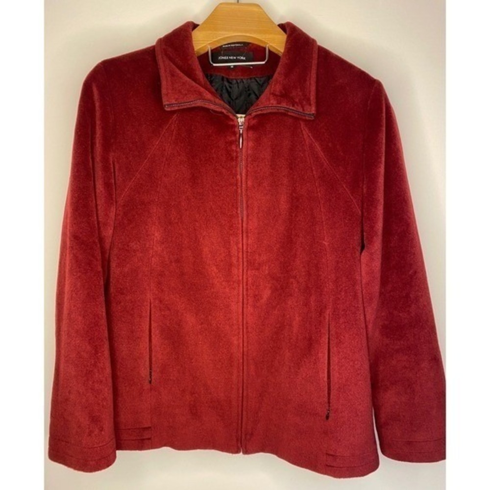 Jones New York Women's Red  Blazer wool blend Jacket zip front pockets size 16